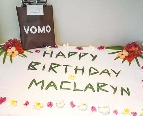 10th birthday for Maclaryn Hackett at Vomo Island Fiji - Welcome flower arrangement in room