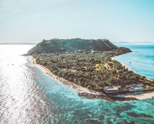 Aerial image of vomo island fiji private luxury island in the south pacific
