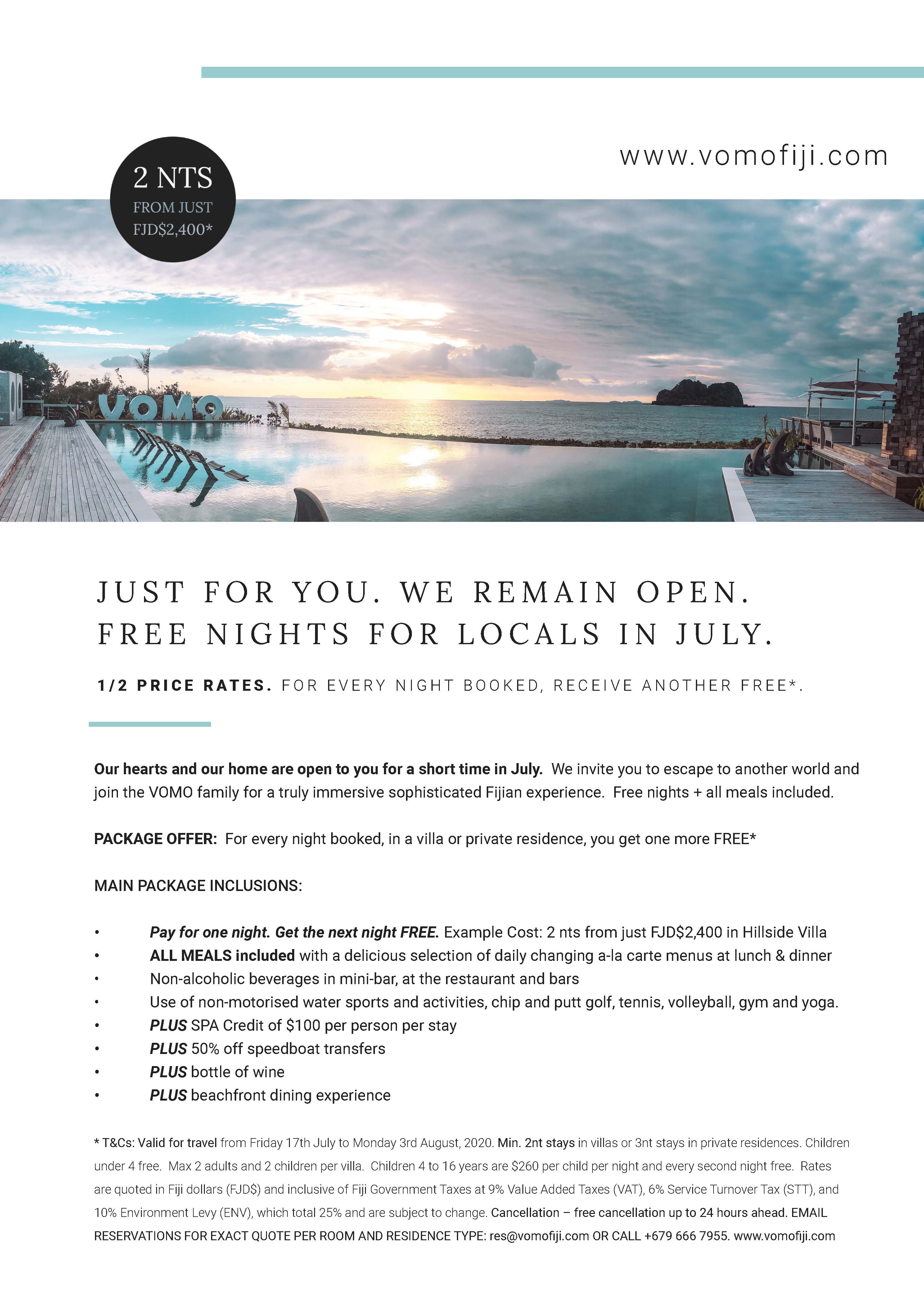 VOMO Locals Package - Limited Time. Fabulous Offer. Click to Download PDF with All Details