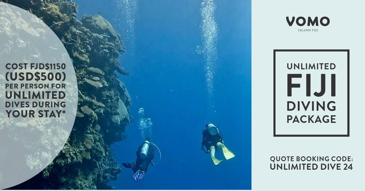 Experience some of the best scuba diving in the world with VOMO‘s Unlimited Dive Package. Dive into Fiji’s pristine waters, explore vibrant marine life, and relax at one of the best dive resorts Fiji has to offer. Discover unparalleled Fiji diving and luxury accommodation.